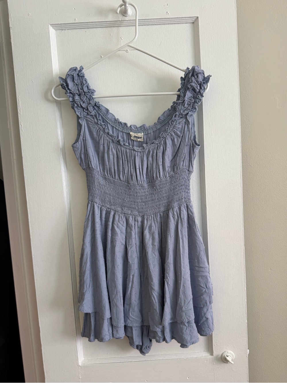 Urban Outfitters Blue Smocked Ruffle Strap Romper